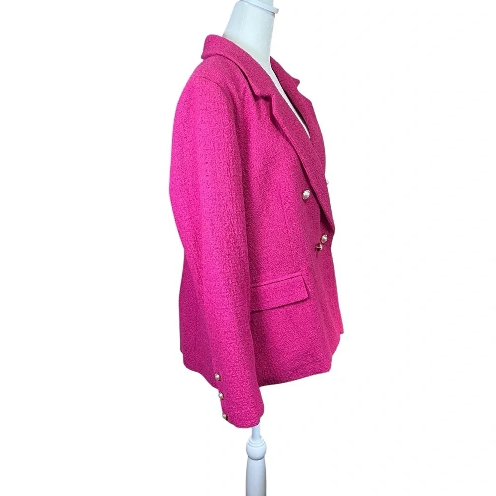 Nanette Lepore Pink Boucle Tweed Double Breasted Blazer Jacket Coat Sz 16 NEW - Picture 8 of 13